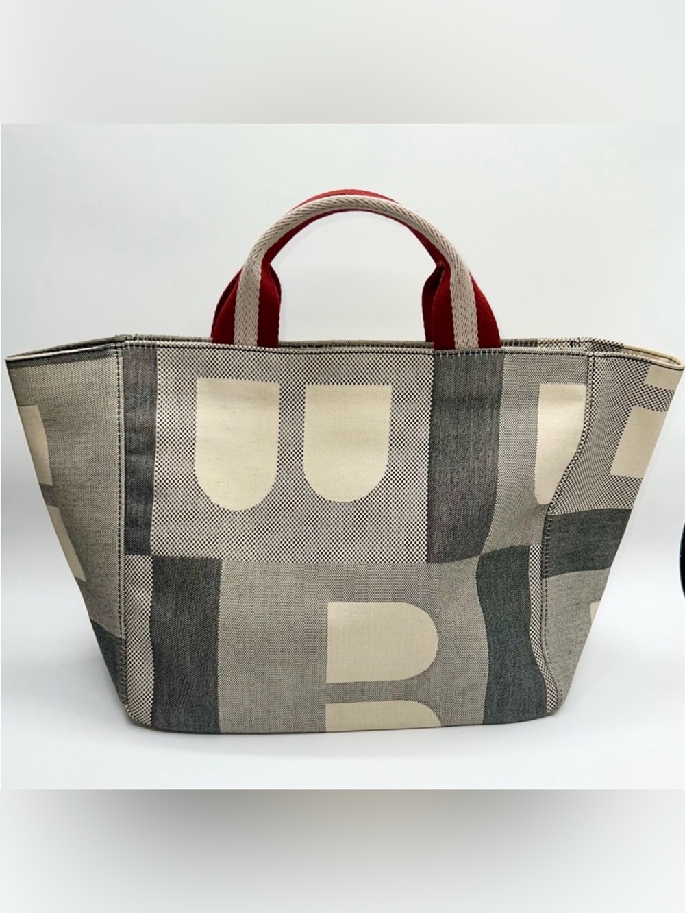 Bally Gray and Cream Geometric Tote Bag